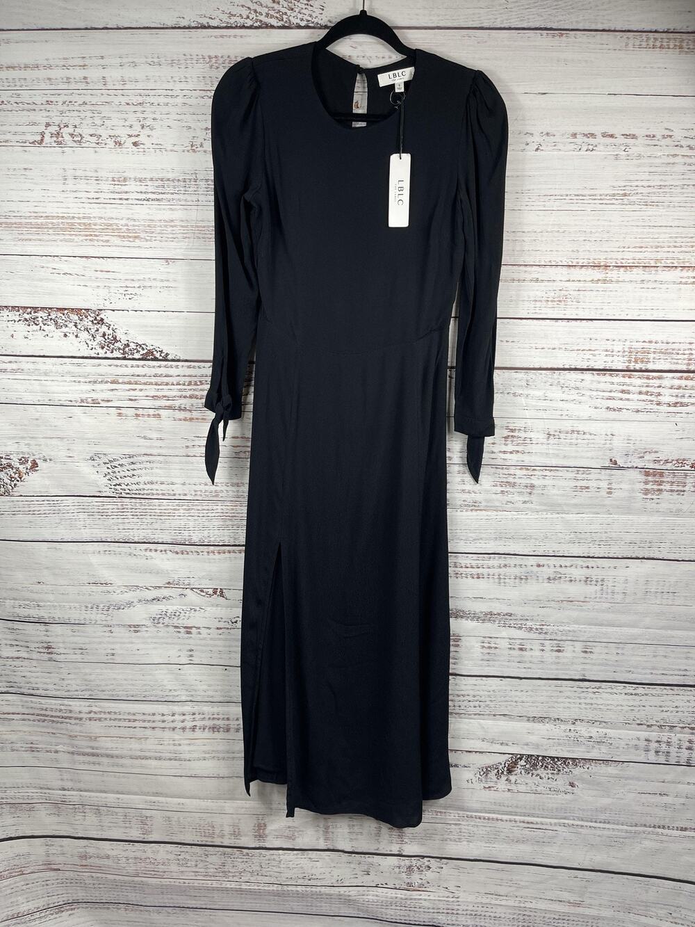 LBLC The Label Dress Women's Small Black Cutout Back Puff Sleeve Maxi Side Slit